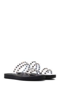 دمپایی زنانه مشکی شفاف نگین‌دار دری مد