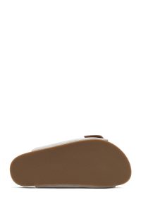 دمپایی زنانه چرم جیر طوسی دو سگکه دری مد