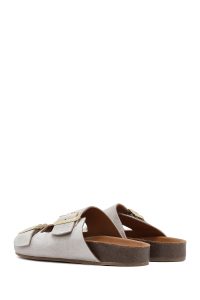 دمپایی زنانه چرم جیر طوسی دو سگکه دری مد