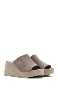 دمپایی زنانه چرم جیر طوسی پاشنه بلند دری مد