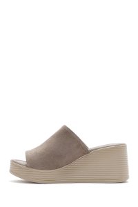 دمپایی زنانه چرم جیر طوسی پاشنه بلند دری مد