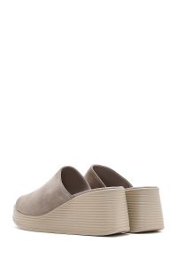 دمپایی زنانه چرم جیر طوسی پاشنه بلند دری مد