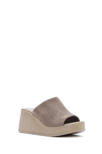 دمپایی زنانه چرم جیر طوسی پاشنه بلند دری مد