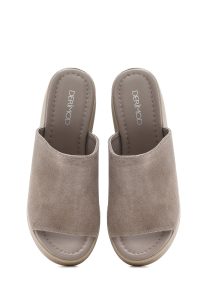 دمپایی زنانه چرم جیر طوسی پاشنه بلند دری مد