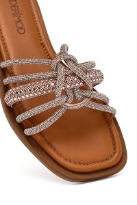 دمپایی زنانه چرم صورتی نگین‌دار دری مد