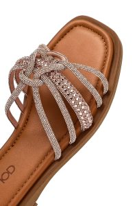 دمپایی زنانه چرم صورتی نگین‌دار دری مد