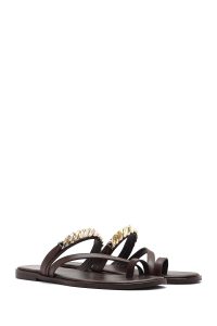 دمپایی زنانه چرم قهوه‌ای دری مد