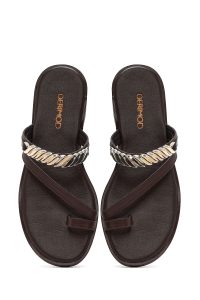 دمپایی زنانه چرم قهوه‌ای دری مد