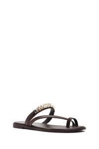 دمپایی زنانه چرم قهوه‌ای دری مد