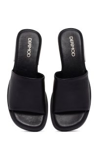 دمپایی زنانه چرم مشکی دری مد