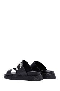 دمپایی زنانه چرم مشکی نگین‌دار ضخیم‌تنه دری مد