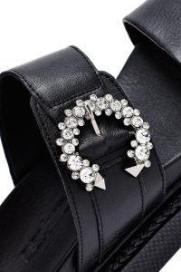 دمپایی زنانه چرم مشکی نگین‌دار ضخیم‌تنه دری مد