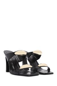 دمپایی زنانه چرم کروکو مشکی پاشنه‌بلند ضخیم دری مد