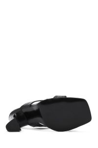 دمپایی زنانه چرم کروکو مشکی پاشنه‌بلند ضخیم دری مد