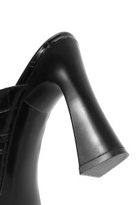 دمپایی زنانه چرم کروکو مشکی پاشنه‌بلند ضخیم دری مد