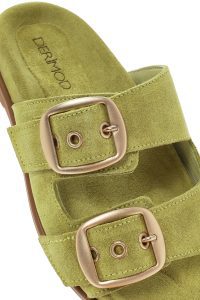 دمپایی زنانه چرمی جیر سبز سگک‌دار دری مد