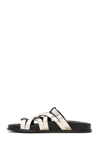 دمپایی زنانه چرمی طلایی متالیک دری مد