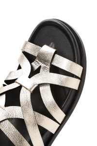 دمپایی زنانه چرمی طلایی متالیک دری مد