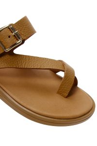 دمپایی زنانه چرمی قهوه‌ای روشن لاانگشتی دری مد