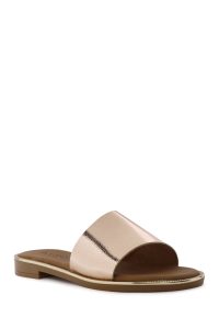 دمپایی زنانه چرمی متالیک صورتی دری مد