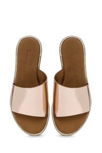 دمپایی زنانه چرمی متالیک صورتی دری مد