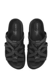 دمپایی زنانه چرمی مشکی دری مد