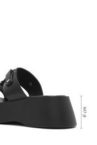 دمپایی زنانه چرمی مشکی زیره ضخیم دری مد