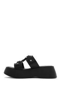 دمپایی زنانه چرمی مشکی زیره ضخیم دری مد