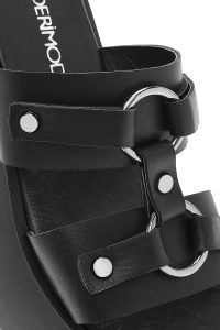 دمپایی زنانه چرمی مشکی زیره ضخیم دری مد