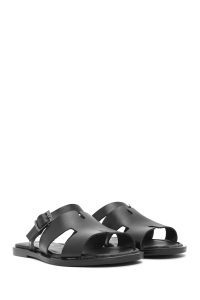 دمپایی زنانه چرمی مشکی سگک‌دار دری مد