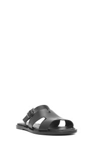 دمپایی زنانه چرمی مشکی سگک‌دار دری مد