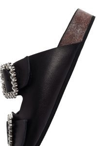 دمپایی زنانه چرمی مشکی نگین‌دار دری مد