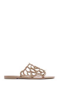 دمپایی زنانه ژله‌ای بژ طرح‌دار دری مد