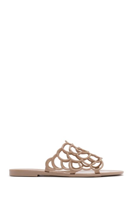 دمپایی زنانه ژله‌ای بژ طرح‌دار دری مد