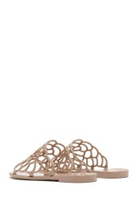 دمپایی زنانه ژله‌ای بژ طرح‌دار دری مد