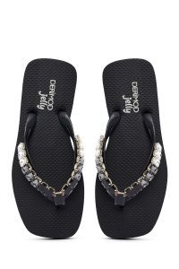 دمپایی زنانه ژله‌ای مشکی نگین‌دار دری مد