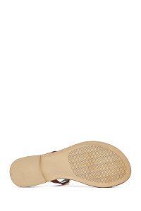 دمپایی لاانگشتی زنانه چرم قهوه‌ای نگین‌دار دری مد