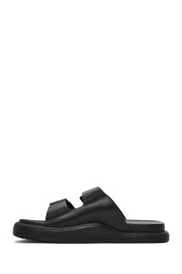 دمپایی چرمی مردانه مشکی سگک‌دار دری مد