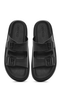 دمپایی چرمی مردانه مشکی سگک‌دار دری مد