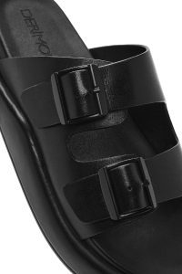 دمپایی چرمی مردانه مشکی سگک‌دار دری مد