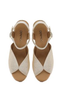 صندل اسپادریل زنانه طلایی بنددار پاشنه لژ اکلیلی دری مد