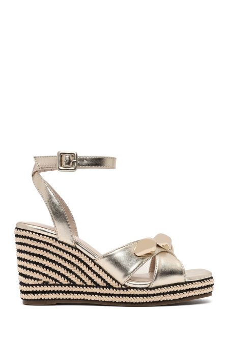 صندل اسپادریل زنانه طلایی بنددار پاشنه لژ متالیک دری مد