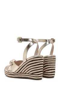 صندل اسپادریل زنانه طلایی بنددار پاشنه لژ متالیک دری مد