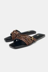 صندل جلو باز چرمی زنانه بندی سگک‌دار زارا – ZARA