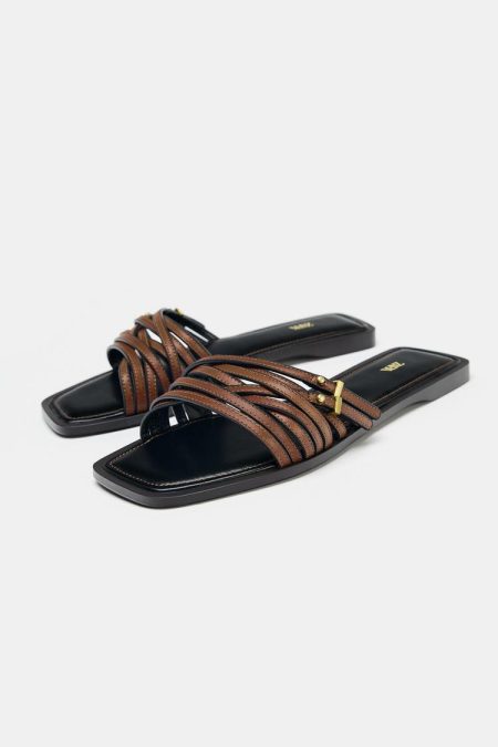 صندل جلو باز چرمی زنانه بندی سگک‌دار زارا – ZARA