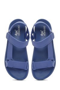 صندل زنانه آبی ژله‌ای تخت ضخیم بندی دری مد