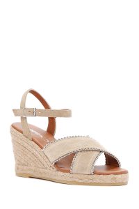 صندل زنانه اسپادریل بژ پاشنه یکسره گیوه ای بندی جیر دری مد