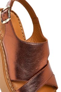 صندل زنانه برنزی راحتی چرم براق کف ضخیم دری مد