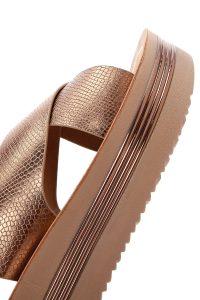 صندل زنانه برنزی کفی ضخیم متالیک دری مد