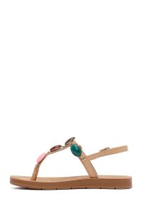 صندل زنانه بژ انگشتی نگین‌دار دری مد